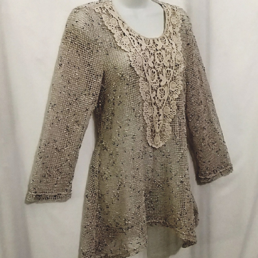 Boho Open Weave Lace Front Tunic Top - image 4